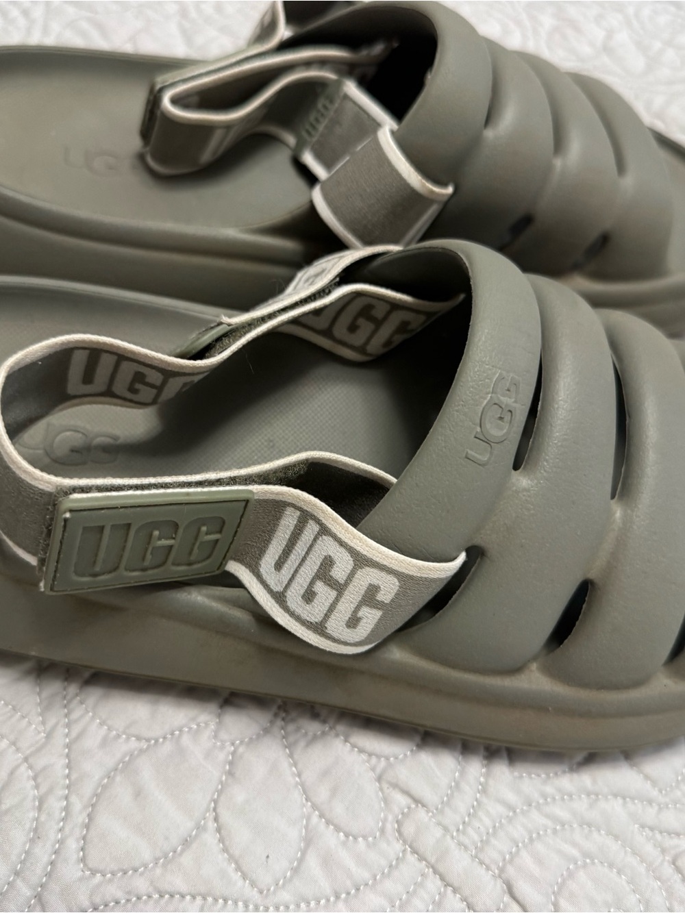 UGG Gray Slide Sandals with Branded Elastic Heel Strap